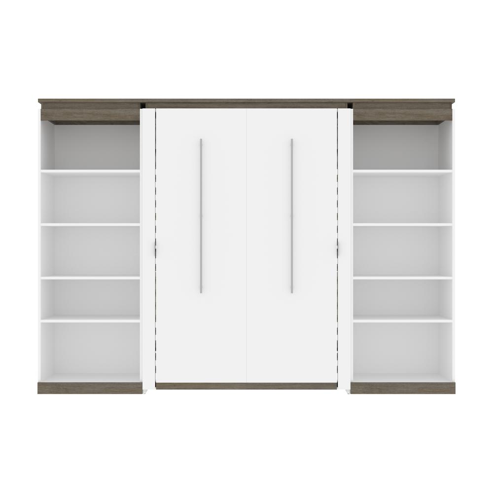 Full Murphy Bed with Shelves (120W) in White and Walnut Grey. Picture 2