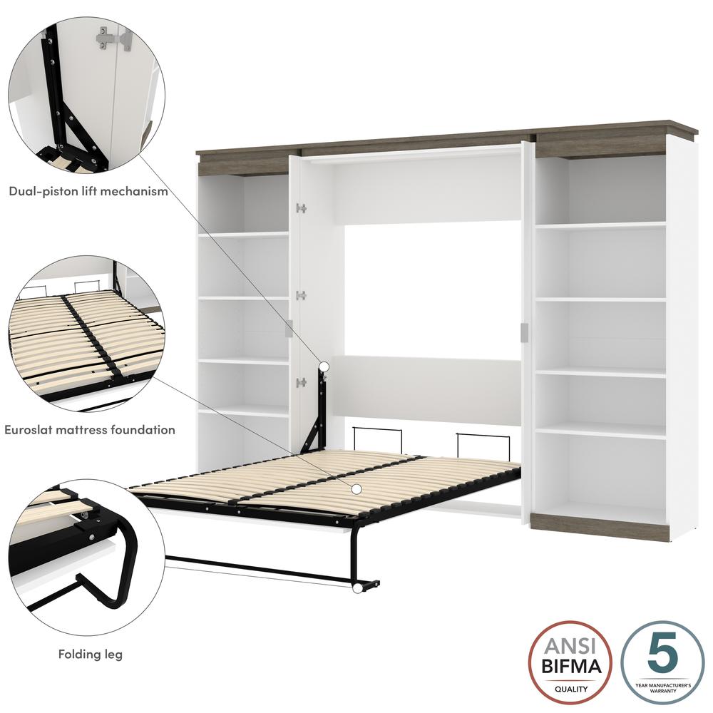 Full Murphy Bed with Shelves (120W) in White and Walnut Grey. Picture 9