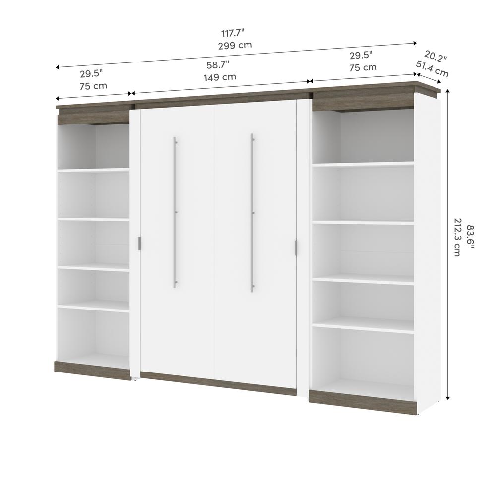 Full Murphy Bed with Shelves (120W) in White and Walnut Grey. Picture 11