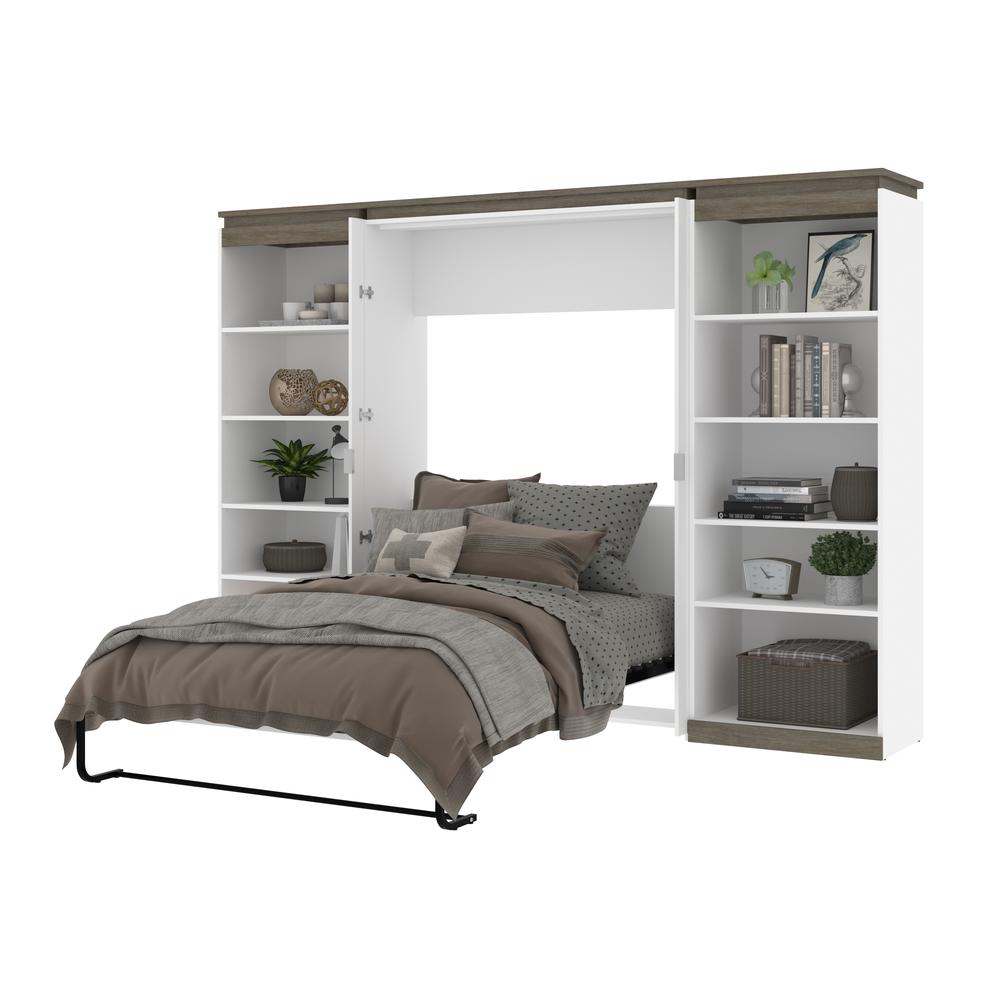 Full Murphy Bed with Shelves (120W) in White and Walnut Grey. Picture 26