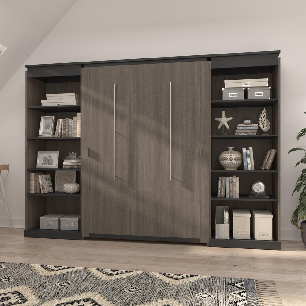 Full Murphy Bed with Shelves (120W) in White and Walnut Grey. Picture 5