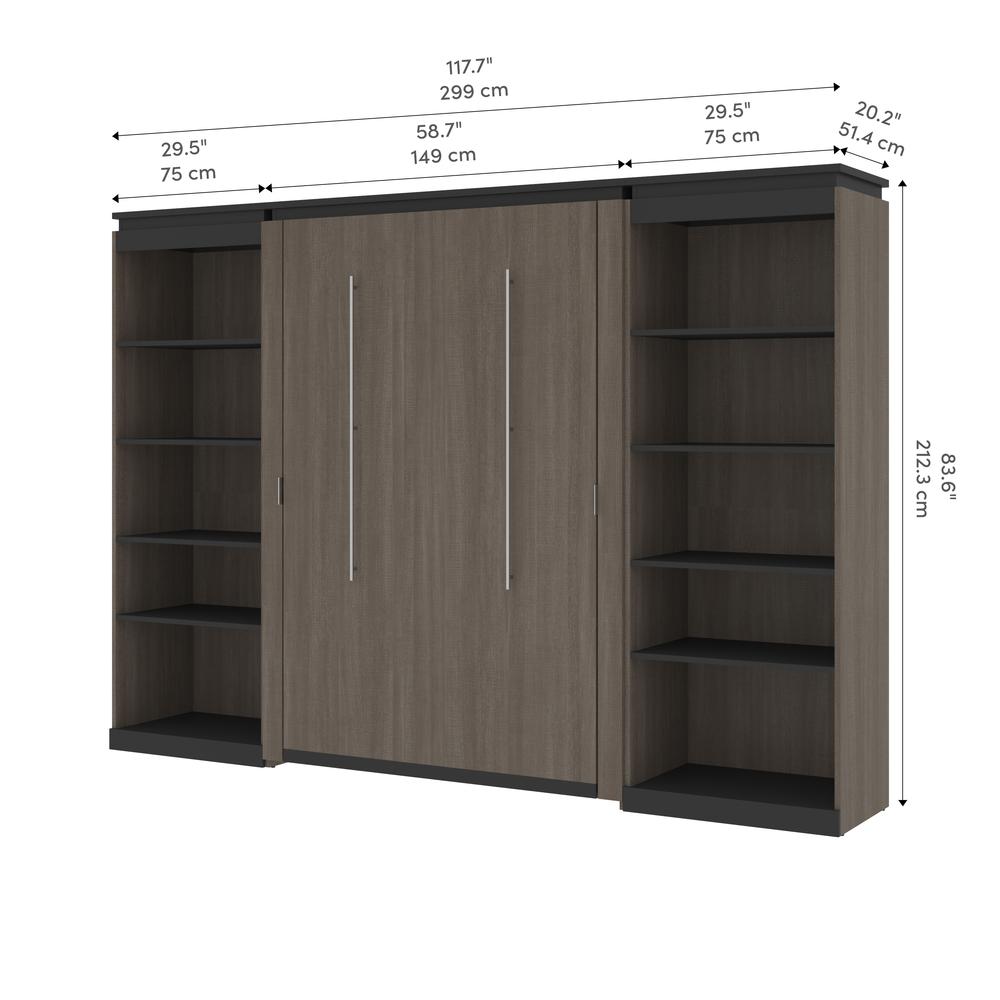 Full Murphy Bed with Shelves (120W) in White and Walnut Grey. Picture 11