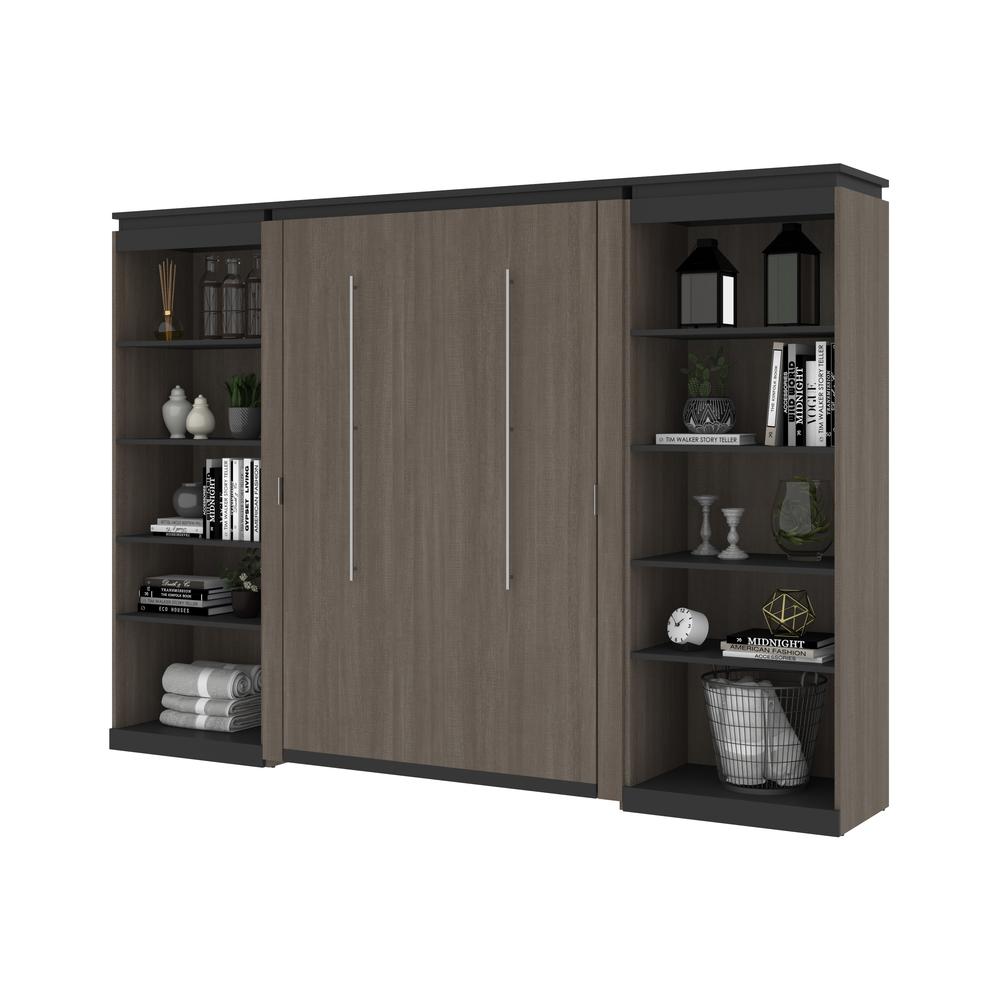 Full Murphy Bed with Shelves (120W) in White and Walnut Grey. Picture 25