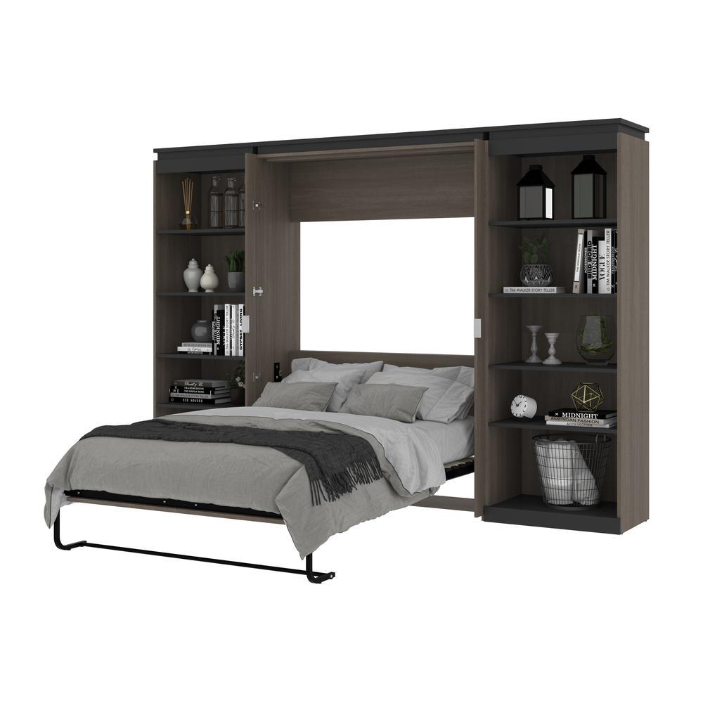 Full Murphy Bed with Shelves (120W) in White and Walnut Grey. Picture 26