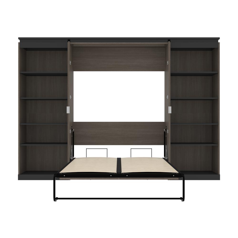 Full Murphy Bed with Shelves (120W) in White and Walnut Grey. Picture 27
