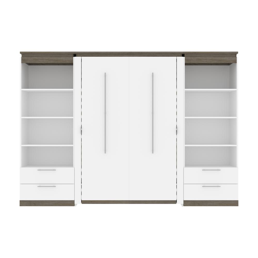 Full Murphy Bed with Shelves and Drawers (120W) in White and Walnut Grey. Picture 2
