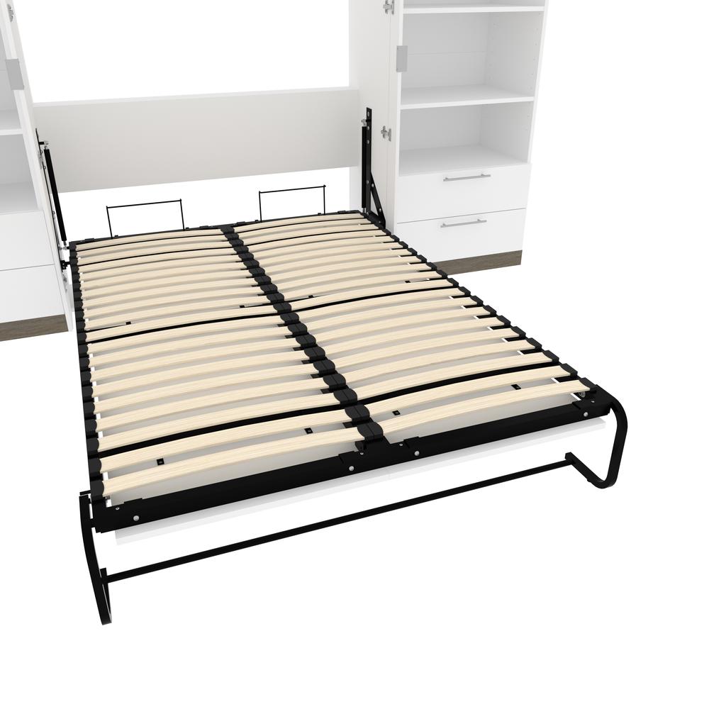 Full Murphy Bed with Shelves and Drawers (120W) in White and Walnut Grey. Picture 17