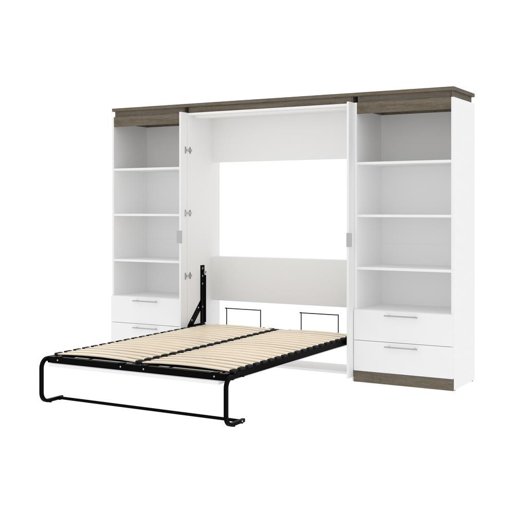 Full Murphy Bed with Shelves and Drawers (120W) in White and Walnut Grey. Picture 24