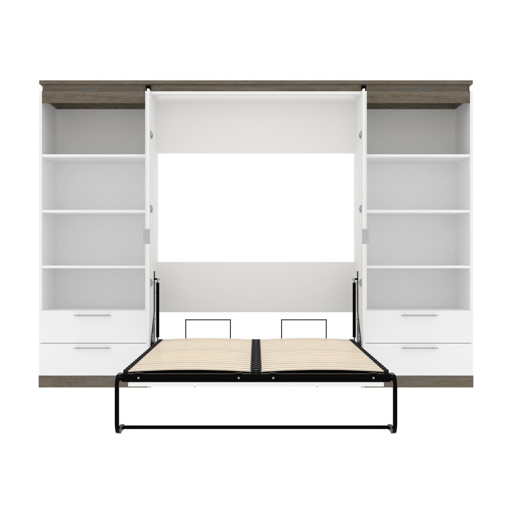 Full Murphy Bed with Shelves and Drawers (120W) in White and Walnut Grey. Picture 27