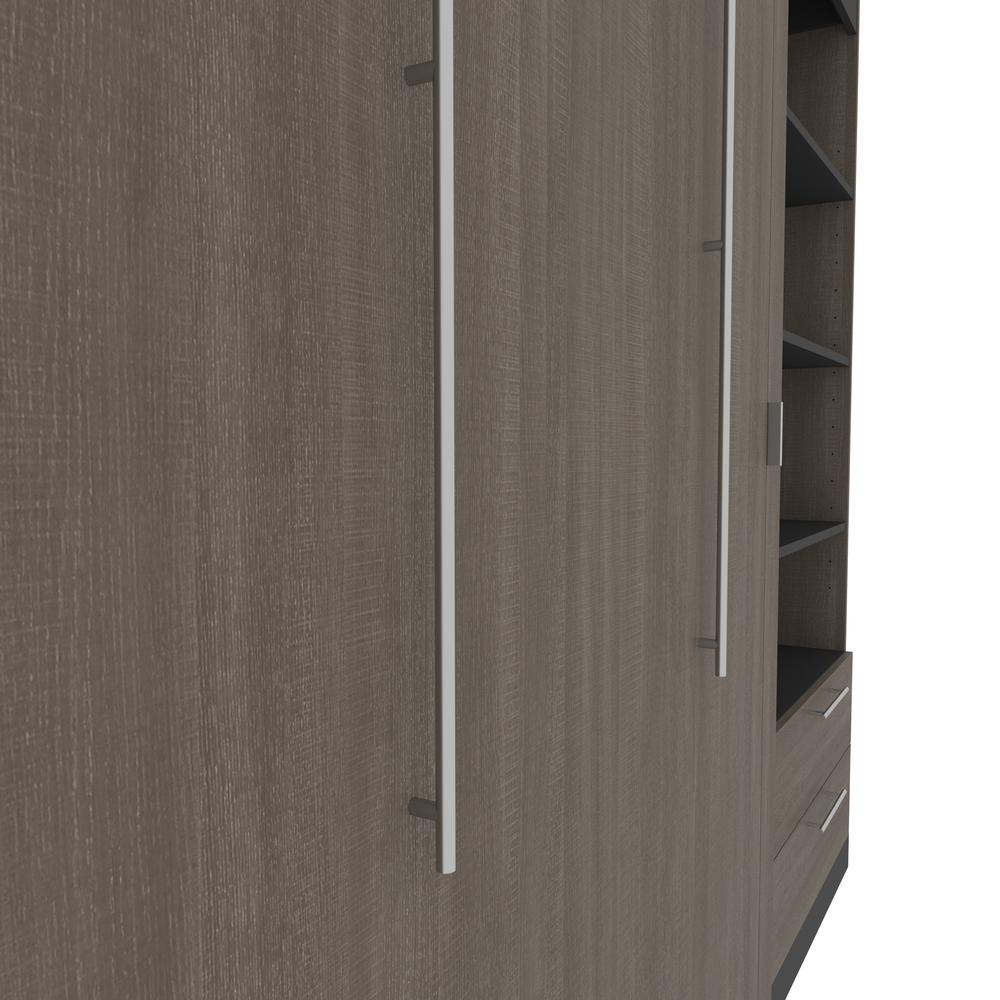 Full Murphy Bed with Shelves and Drawers (120W) in White and Walnut Grey. Picture 19