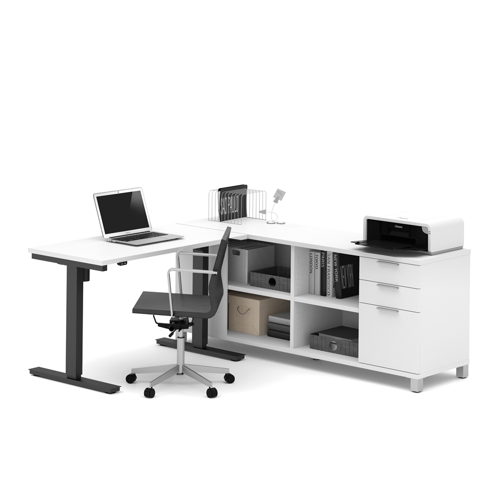 Pro-Linea L-Desk including Electric Height Adjustable Table in White. Picture 2