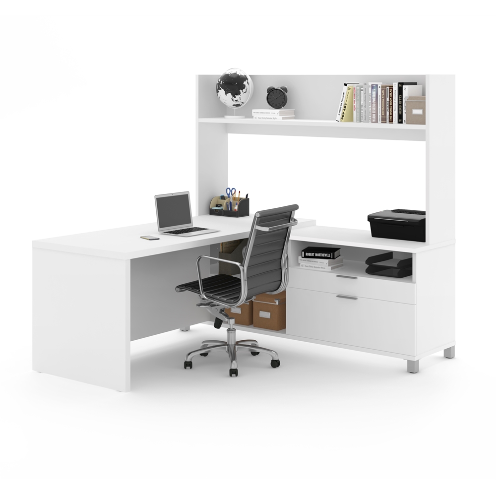 Pro-Linea L-Desk with Open hutch in White. The main picture.