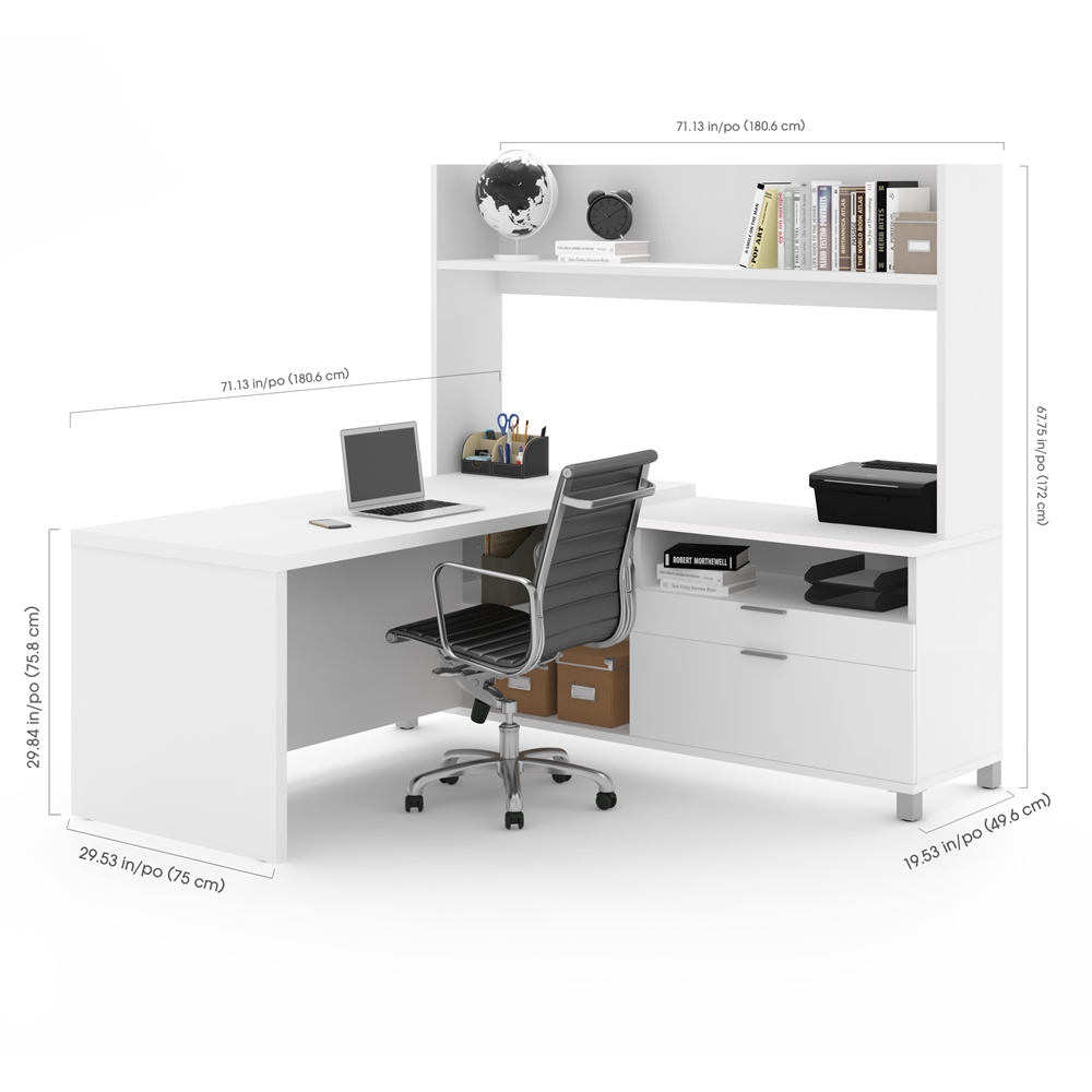 Pro-Linea L-Desk with Open hutch in White. Picture 3