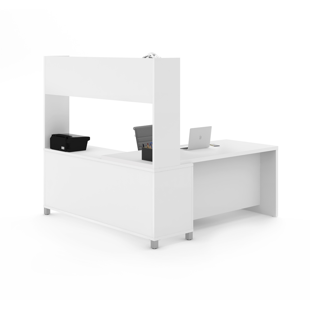 Pro-Linea L-Desk with Open hutch in White. Picture 4