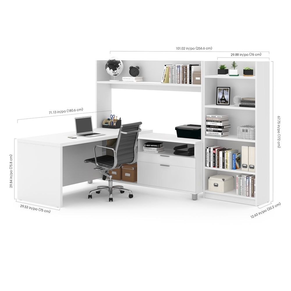 Pro-Linea L-Desk with Bookcase in White. Picture 3