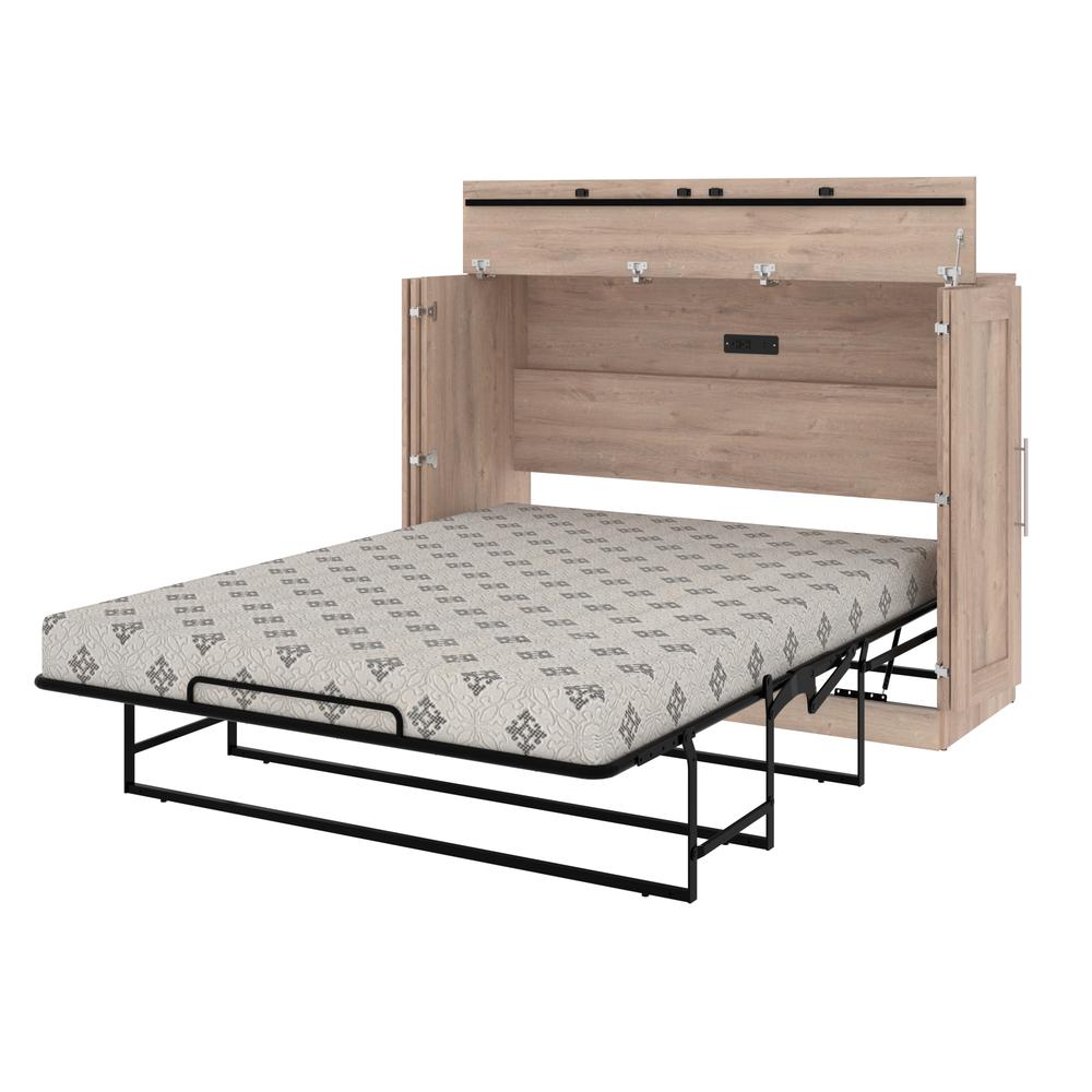 Bestar Pur 61W Full Cabinet Bed with Mattress in rustic brown. Picture 1