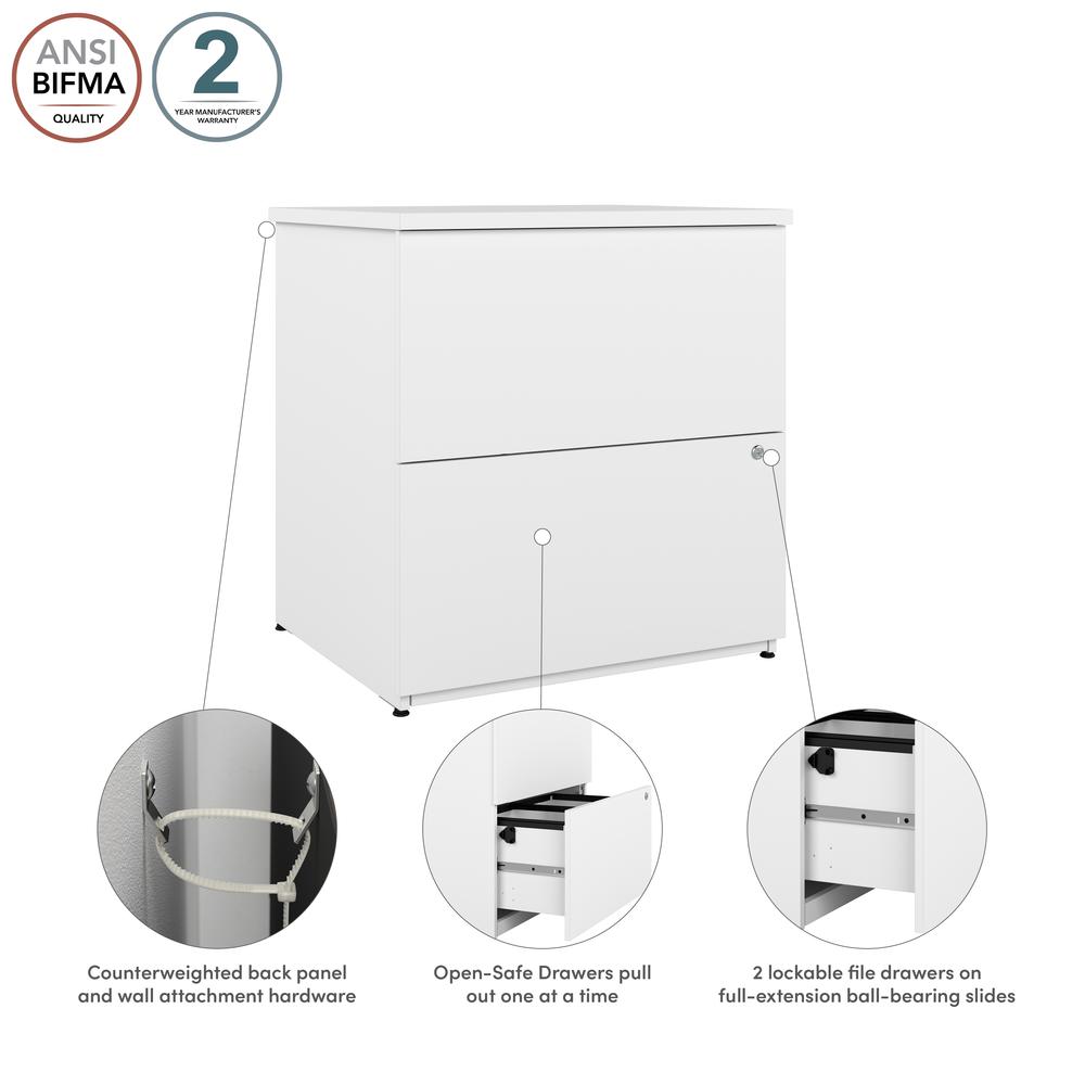 BESTAR Logan 28W 2 Drawer Lateral File Cabinet in pure white. Picture 6