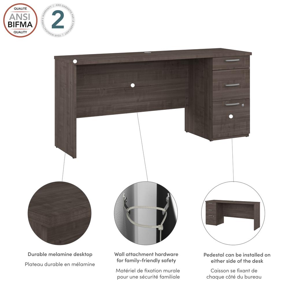 Bestar Logan 65W Computer Desk with Drawers in Medium Gray Maple