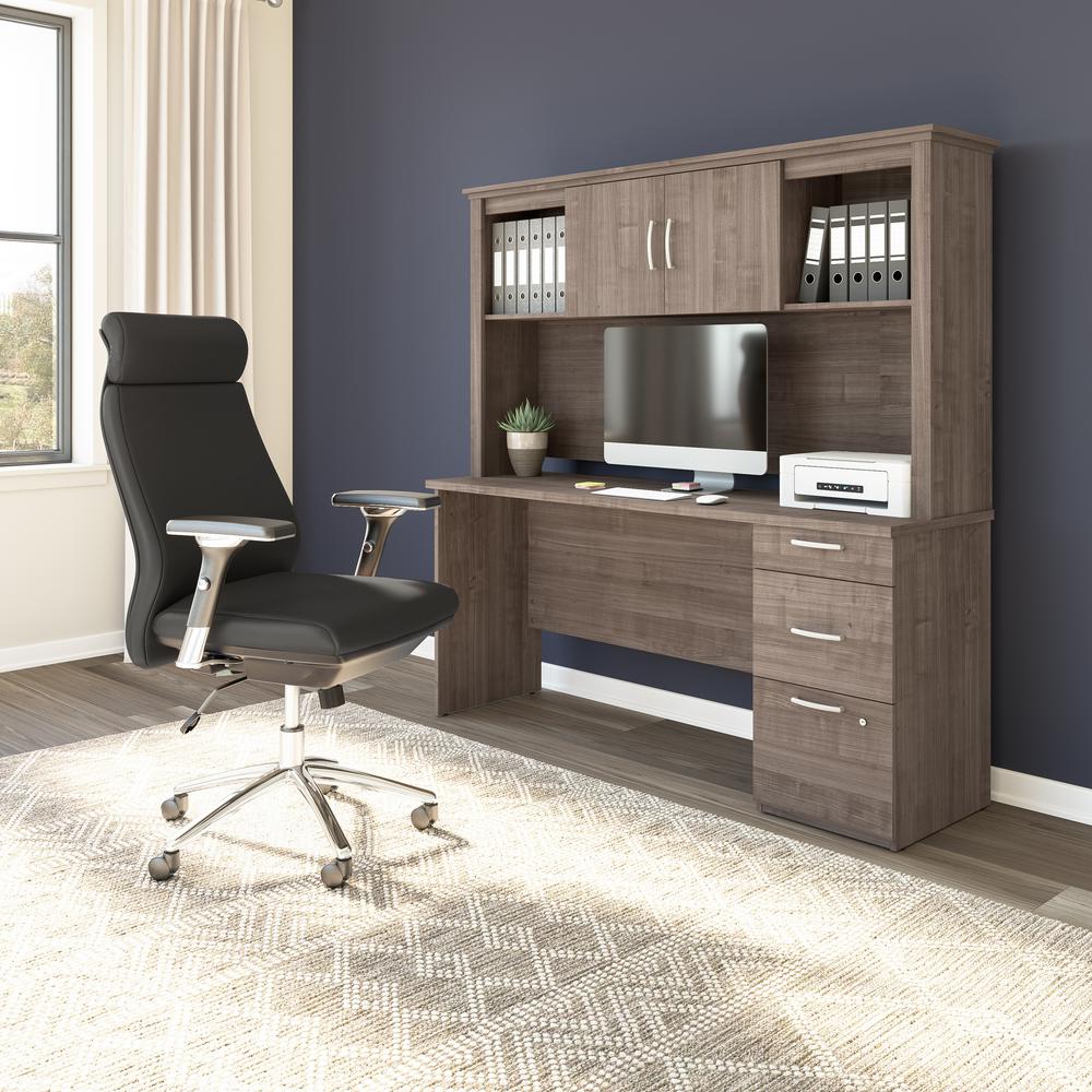 Bestar Logan 65W Computer Desk with Drawers in Medium Gray Maple