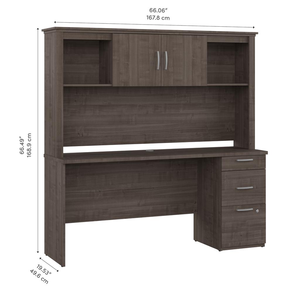 Bestar Logan 65W Computer Desk with Drawers in Medium Gray Maple