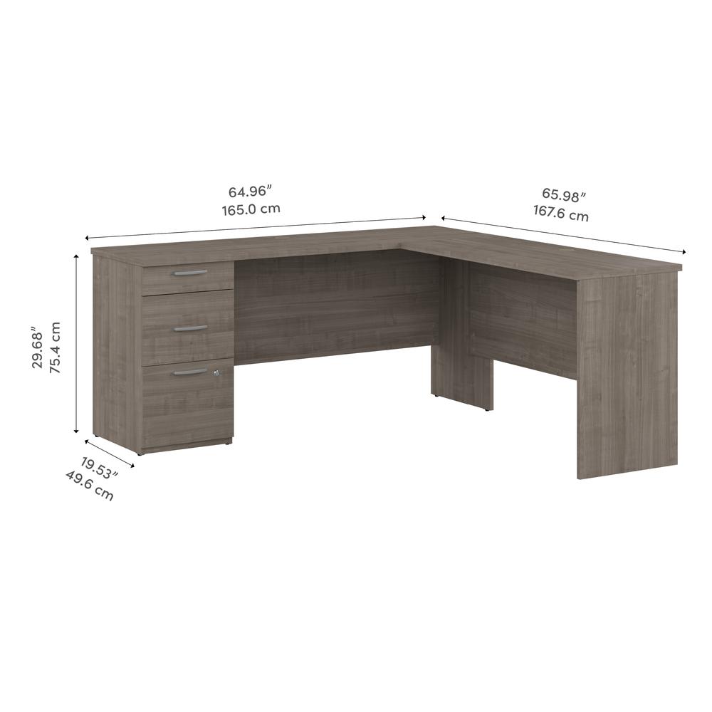BESTAR Logan 65W L Shaped Desk with Drawers in silver maple. Picture 6
