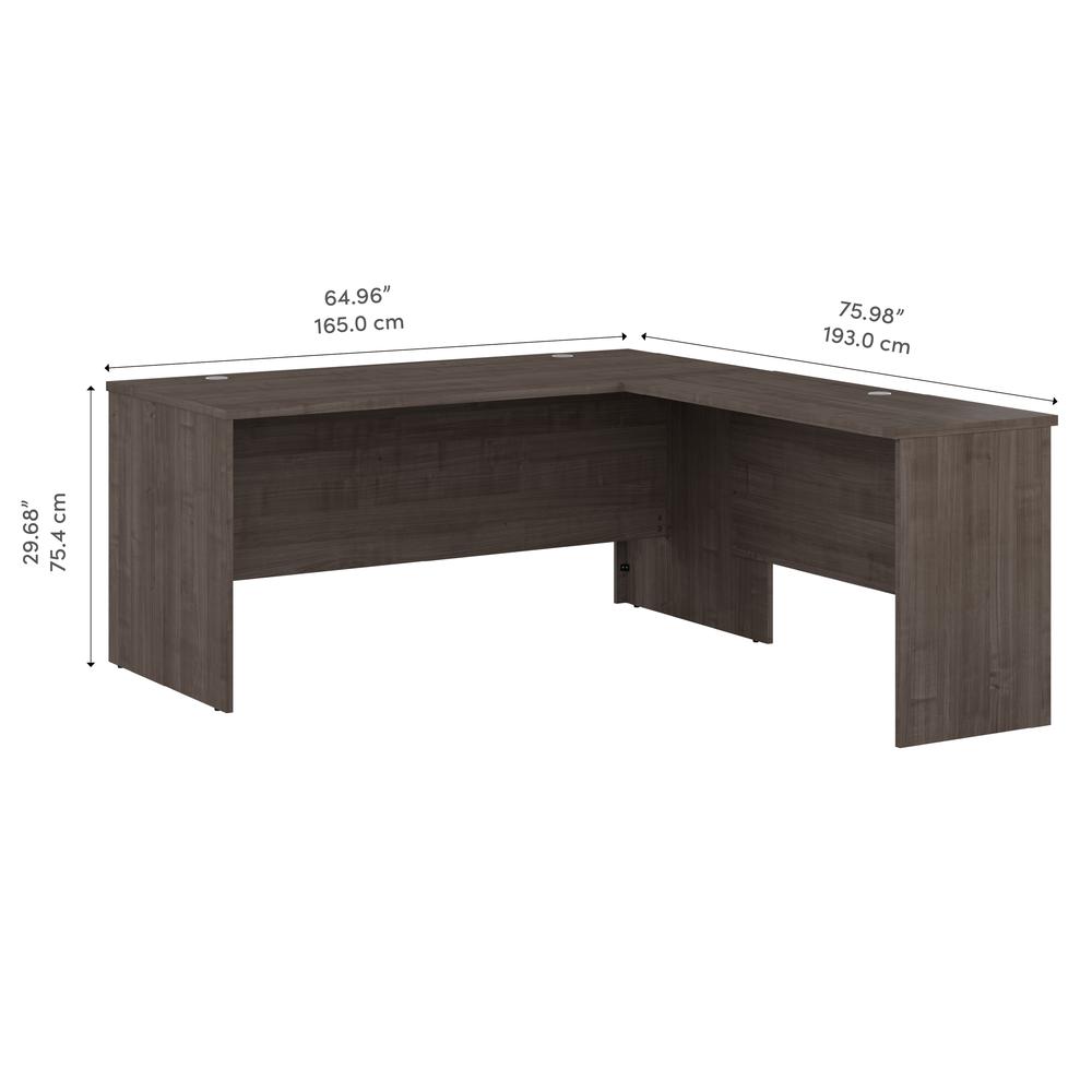 BESTAR Logan 65W L Shaped Desk in medium gray maple. Picture 6
