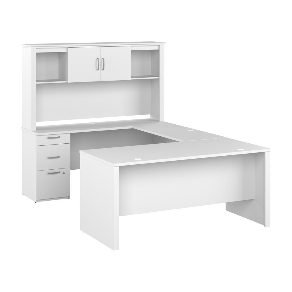 BESTAR Logan 65W U Shaped Desk with Hutch in pure white. Picture 1