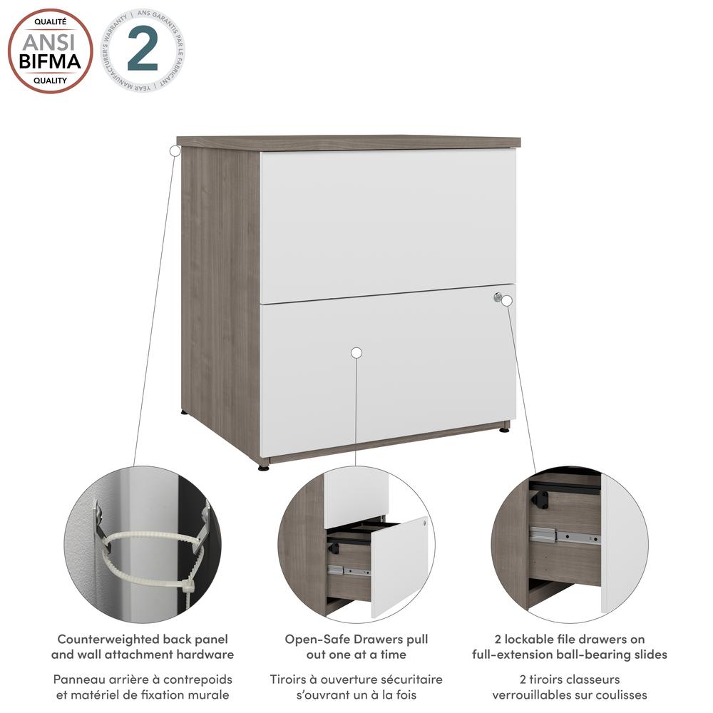 BESTAR Ridgeley 28W 2 Drawer Lateral File Cabinet in silver maple & pure white. Picture 8