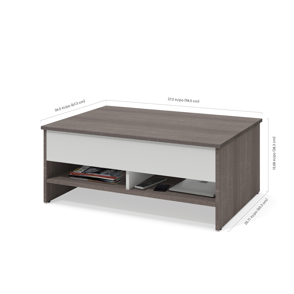 Bestar Small Space 37-inch Lift-Top Storage Coffee Table in Bark Gray and White. Picture 4