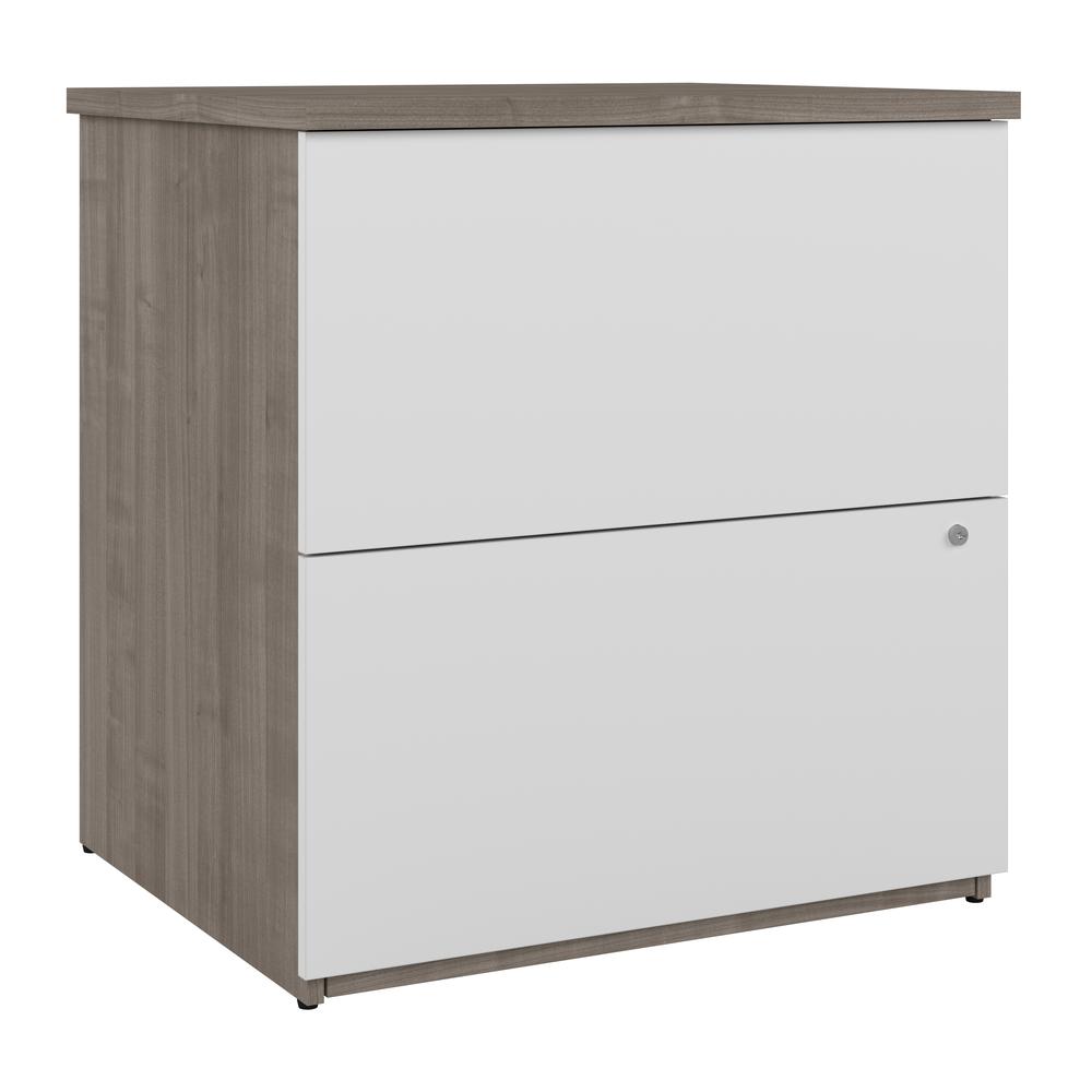 BESTAR Universel 28W Standard 2 Drawer Lateral File Cabinet in silver maple & pure white. Picture 1