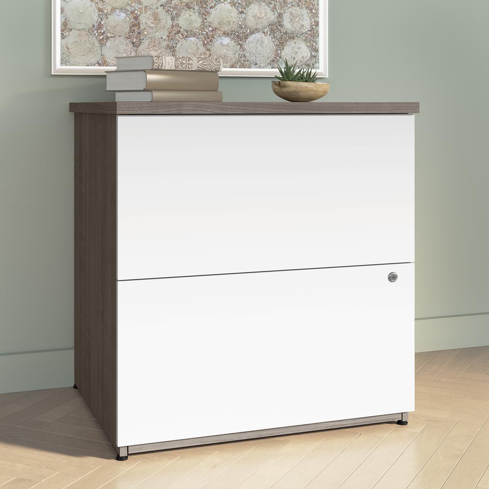 BESTAR Universel 28W Standard 2 Drawer Lateral File Cabinet in silver maple & pure white. Picture 9