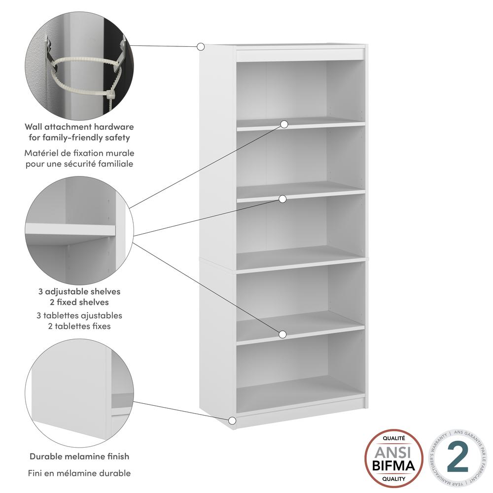 BESTAR Universel 30W Standard 5 Shelf Bookcase in pure white. Picture 9