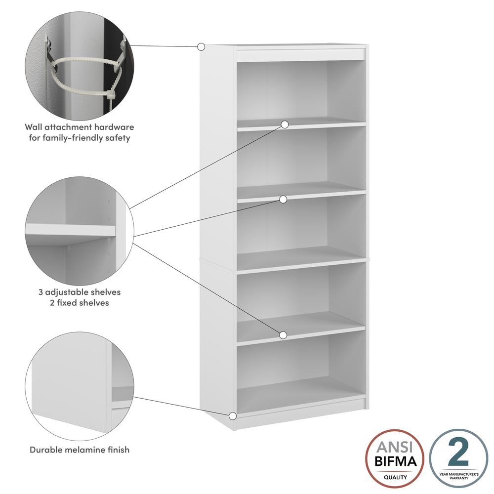 BESTAR Universel 30W Standard 5 Shelf Bookcase in pure white. Picture 10