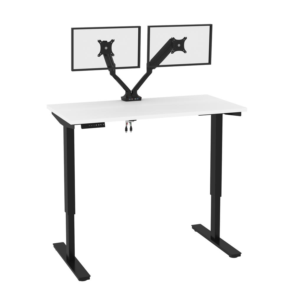Bestar Universel 48W x 24D Standing Desk with Dual Monitor Arm , White. Picture 1