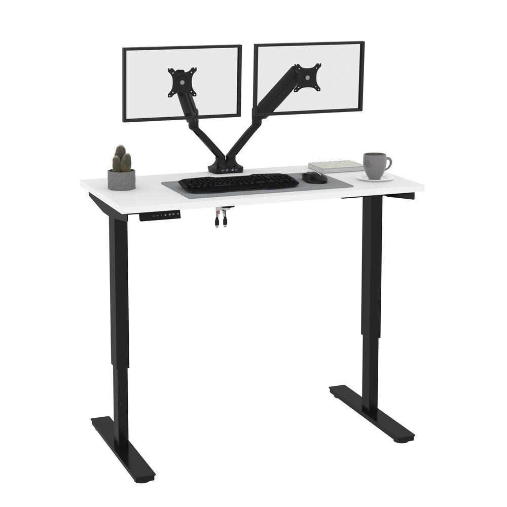 Bestar Universel 48W x 24D Standing Desk with Dual Monitor Arm , White. Picture 2