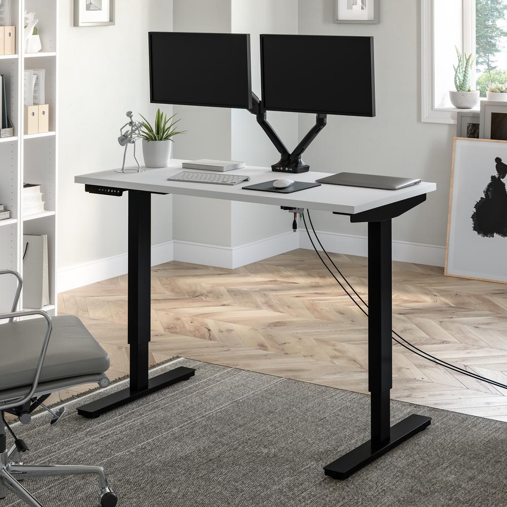 Bestar Universel 48W x 24D Standing Desk with Dual Monitor Arm , White. Picture 6