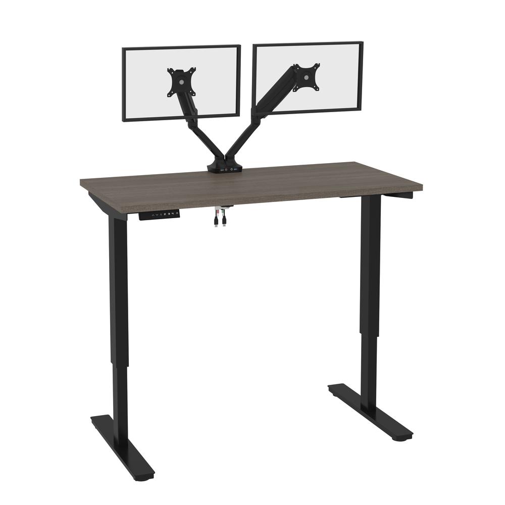 Bestar Universel 48W x 24D Standing Desk with Dual Monitor Arm , Bark Grey. Picture 1