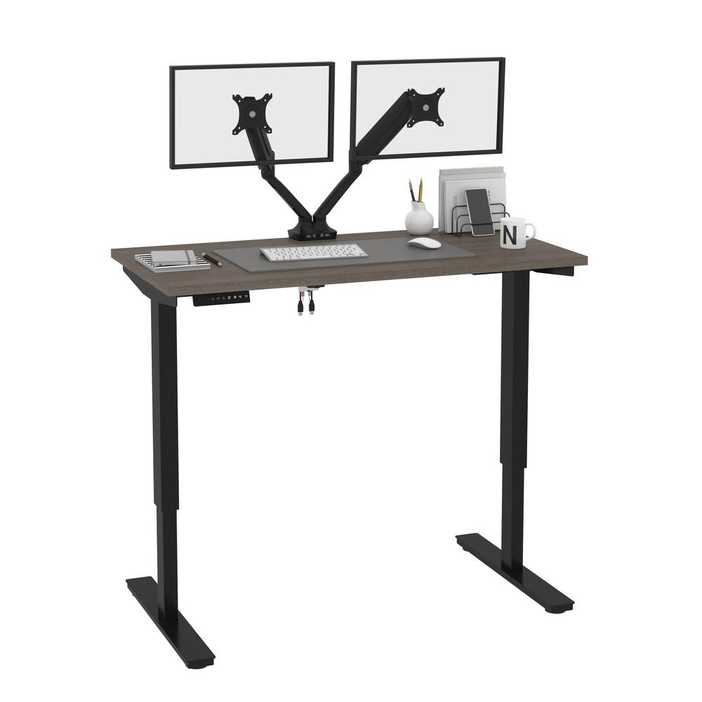 Bestar Universel 48W x 24D Standing Desk with Dual Monitor Arm , Bark Grey. Picture 2