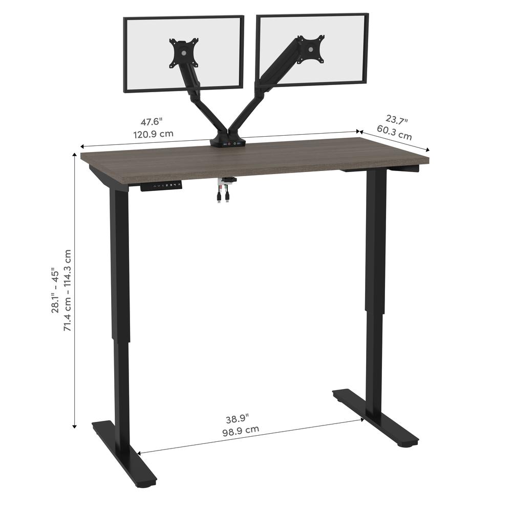 Bestar Universel 48W x 24D Standing Desk with Dual Monitor Arm , Bark Grey. Picture 11
