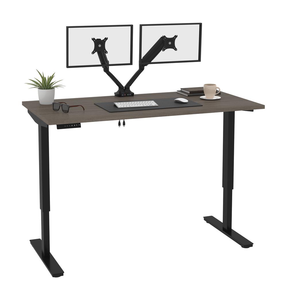 Bestar Universel 60W x 30D Standing Desk with Dual Monitor Arm , Bark Grey. Picture 2