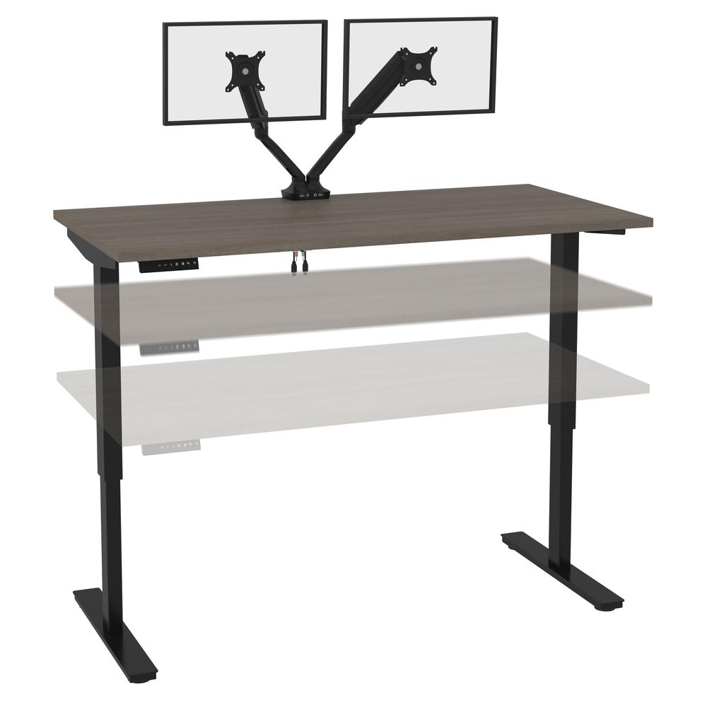 Bestar Universel 60W x 30D Standing Desk with Dual Monitor Arm , Bark Grey. Picture 8