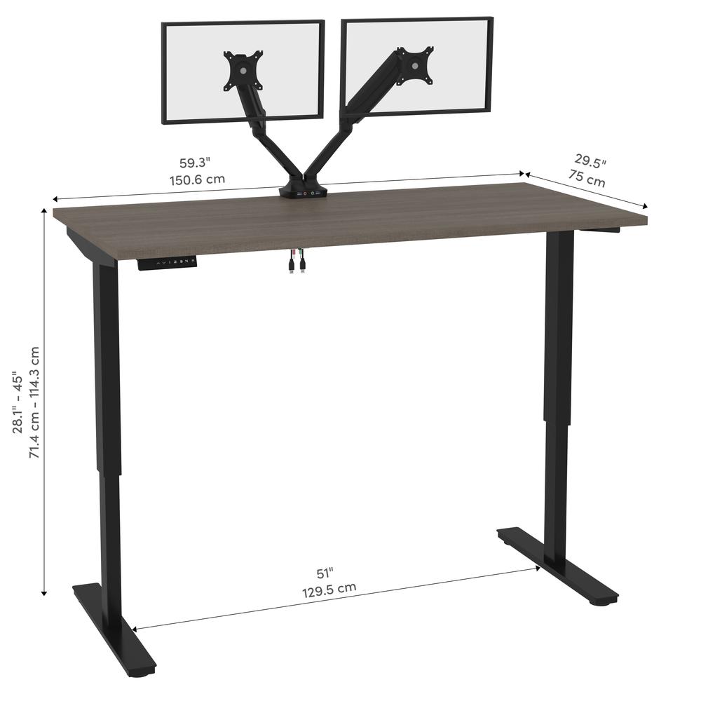 Bestar Universel 60W x 30D Standing Desk with Dual Monitor Arm , Bark Grey. Picture 11