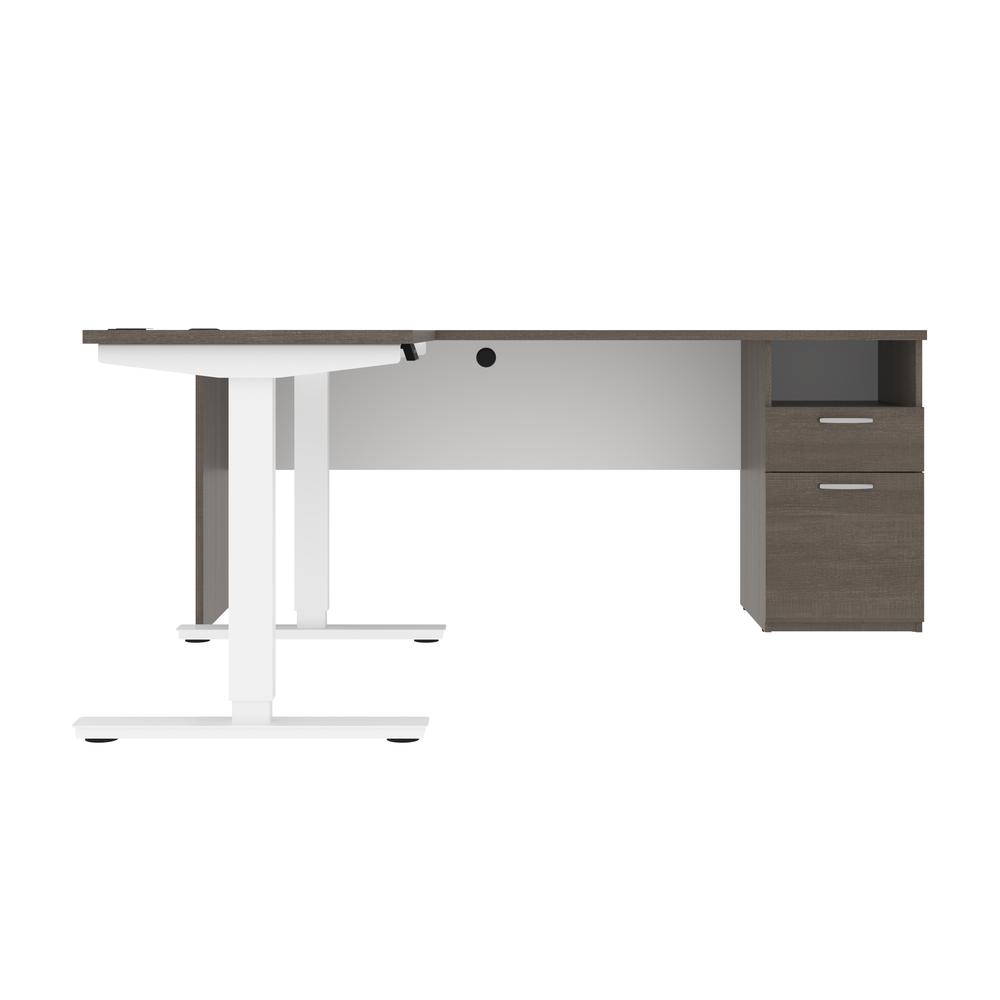 BESTAR Upstand 72W L-Shaped Electric Standing Desk in bark grey & white. Picture 2