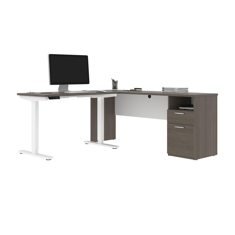 BESTAR Upstand 72W L-Shaped Electric Standing Desk in bark grey & white. Picture 6