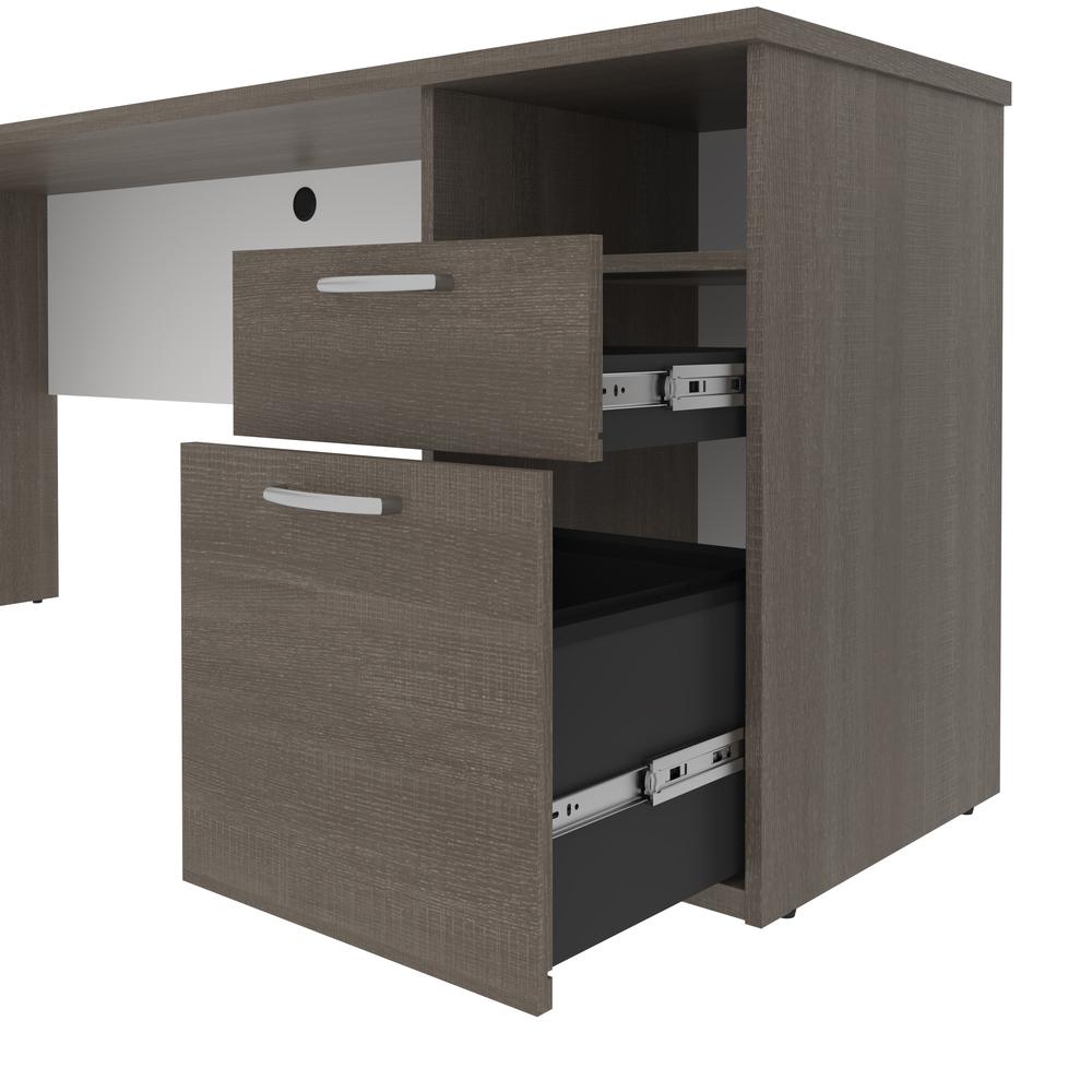 BESTAR Upstand 135W 72W L-Shaped Standing Desk with Bookcase and File Cabinet in bark grey & white. Picture 11