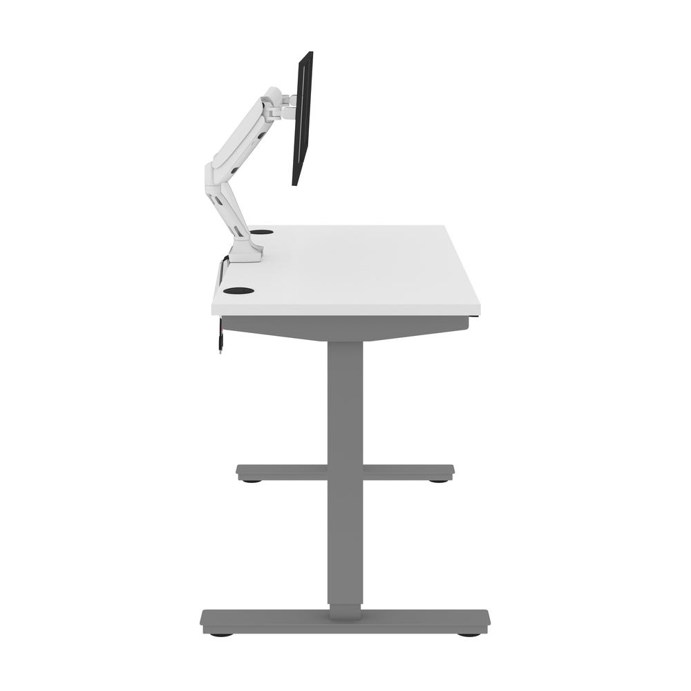 Bestar Upstand 48W x 24D Standing Desk with Dual Monitor Arm in white. Picture 5