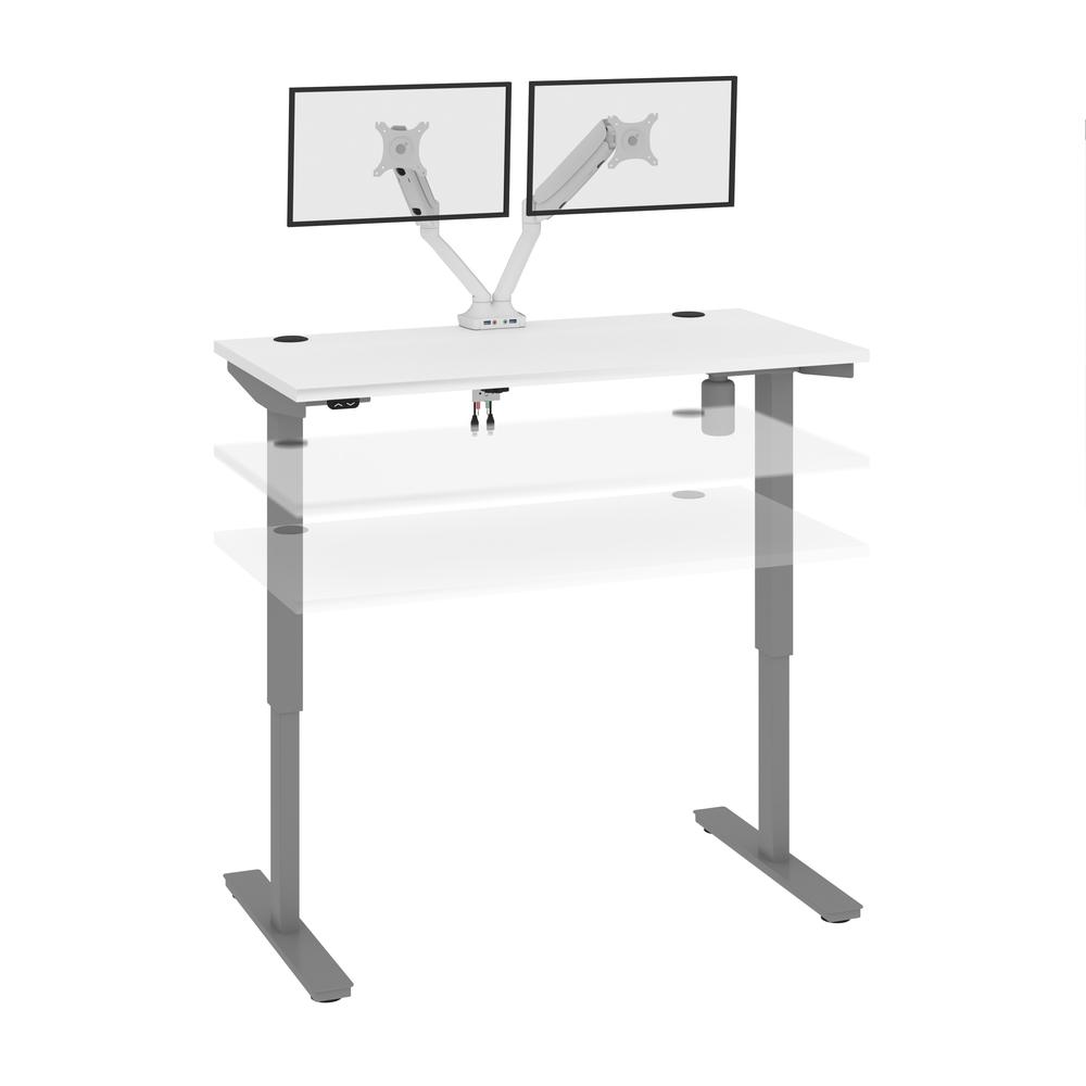 Bestar Upstand 48W x 24D Standing Desk with Dual Monitor Arm in white. Picture 8