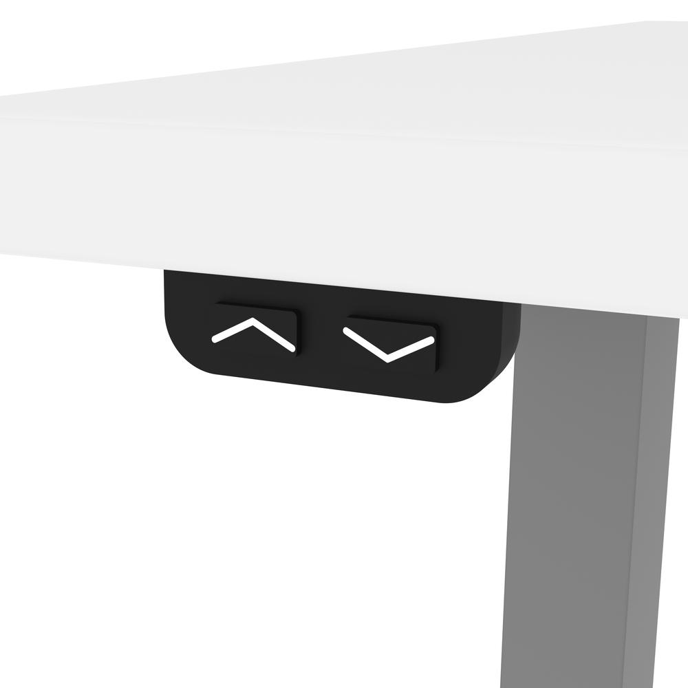 Bestar Upstand 60W x 30D Standing Desk with Dual Monitor Arm in white. Picture 8