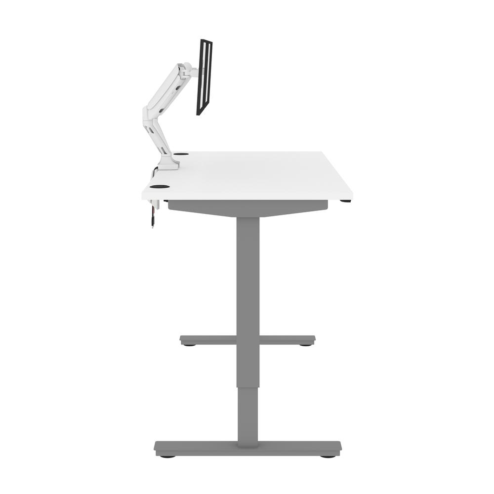 Bestar Upstand 60W x 30D Standing Desk with Dual Monitor Arm in white. Picture 4