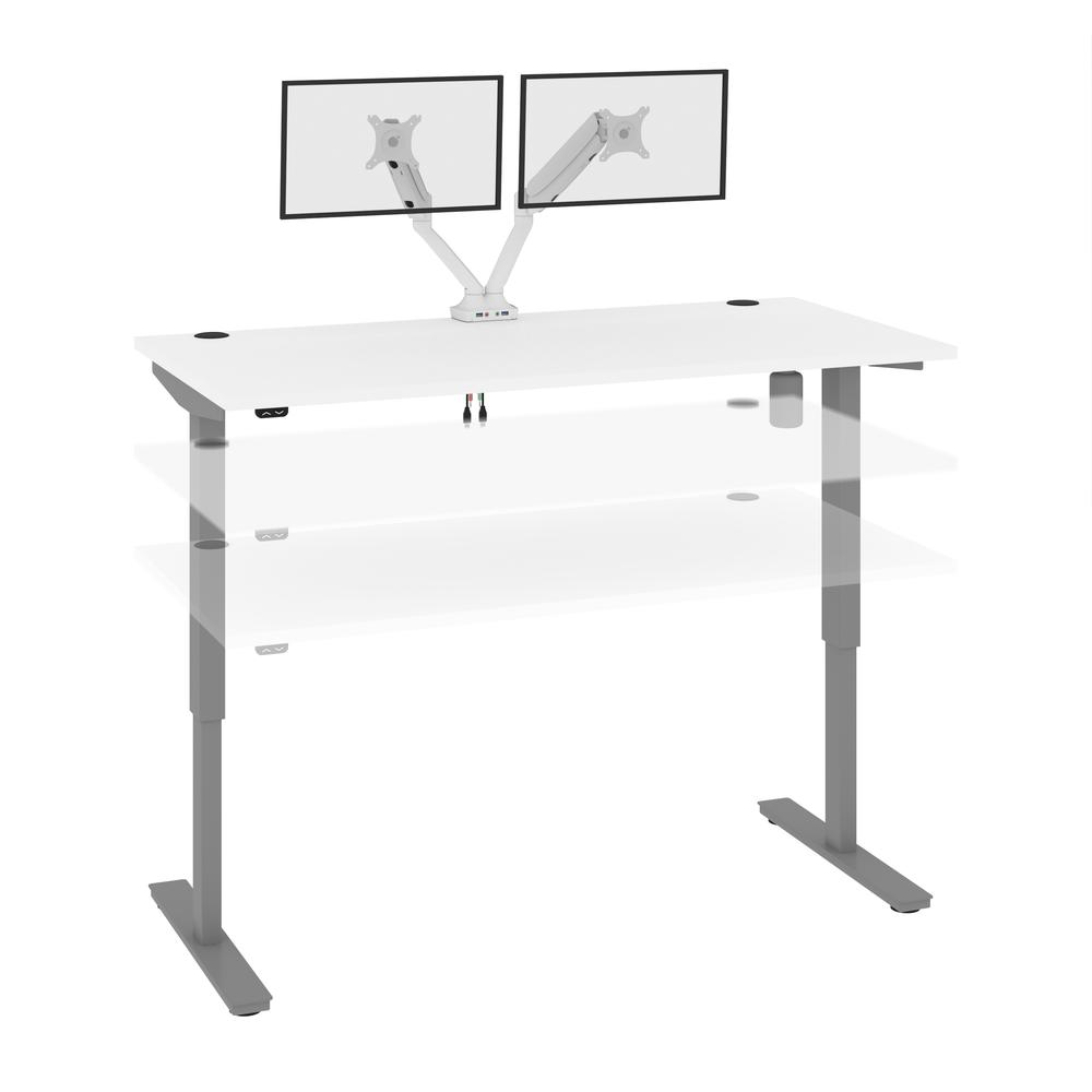 Bestar Upstand 60W x 30D Standing Desk with Dual Monitor Arm in white. Picture 6